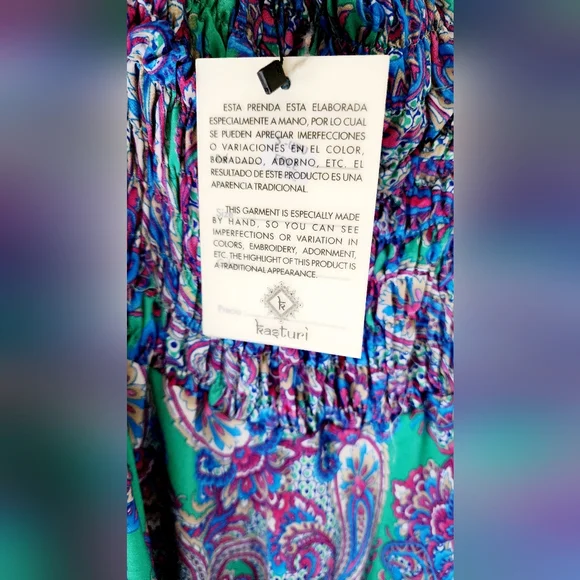 Kasturi Women's Boho Silk Smocked Colorful Paisley Print Maxi Dress Sm/Med NWT - Picture 5 of 7